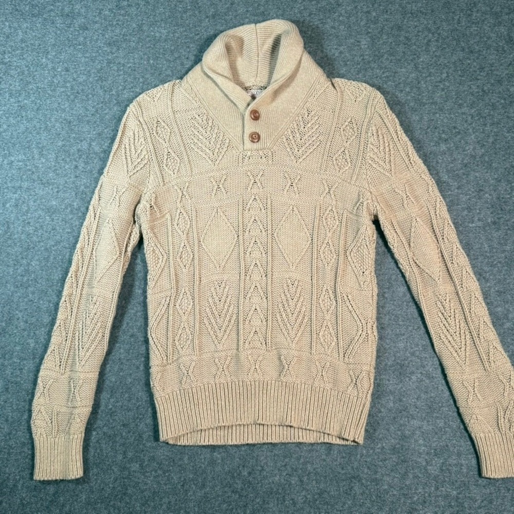 Wallace Barnes Shawl Collar Knit Sweater Beige Organic Cotton Shawl Neck Mens S - Picture 3 of 14